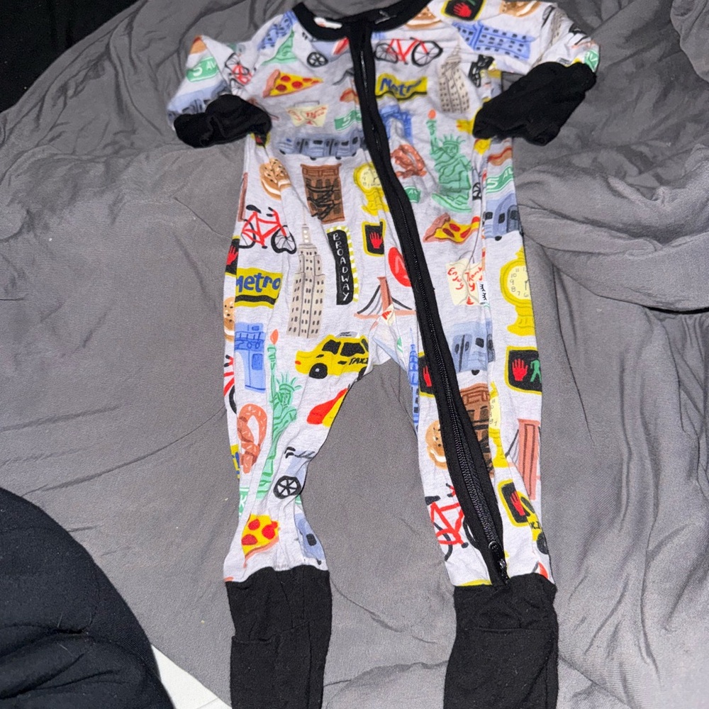 Little Sleepies White Multicolor City Print Footed Pajamas